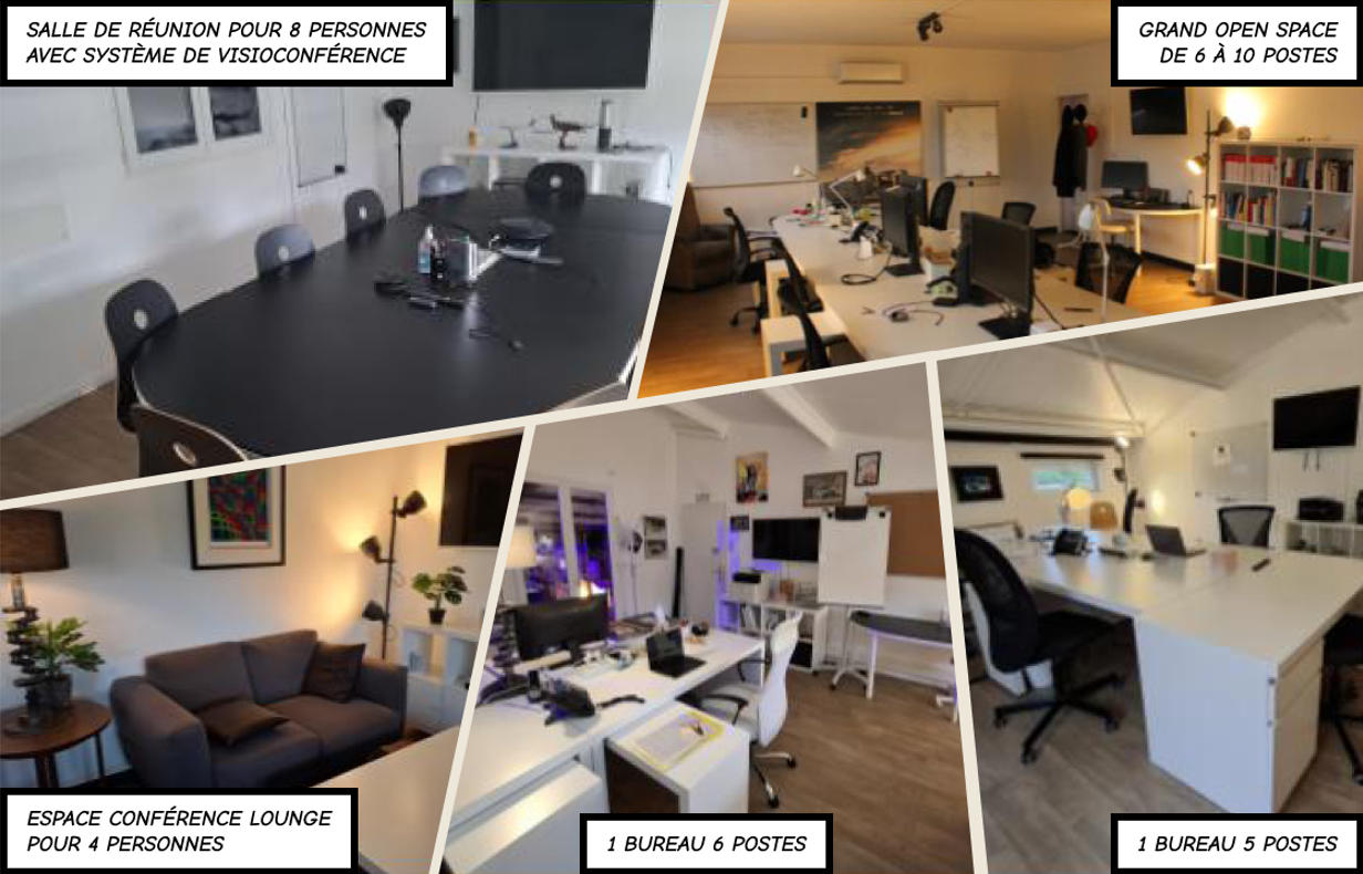 Montage de la salle de réunion, open space, lounge et bureaux dédiés